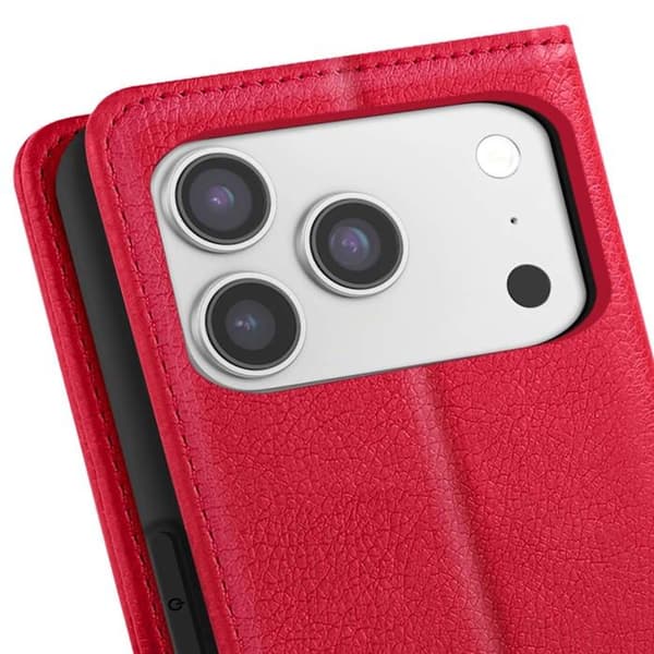 Plånboksfodral - AVIZAR - iPhone 17 Pro - Röd konstläder - Stödfunktion - Kortfack