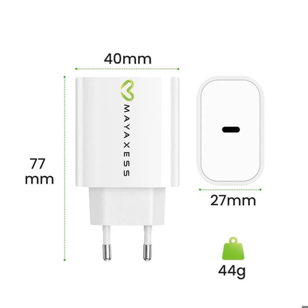 Laddare för iPhone Air 20W + USB-C-kabel 1m Mayaxess Vit