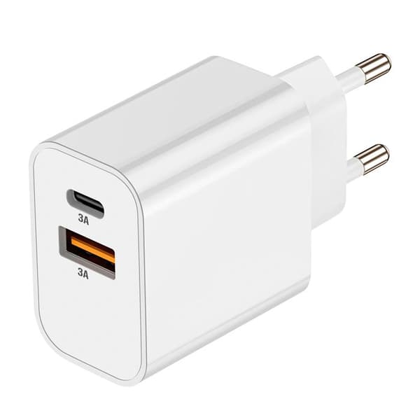 Nätadapter - Akashi - USB-C + USB - 15W - Snabbladdning - Kompakt