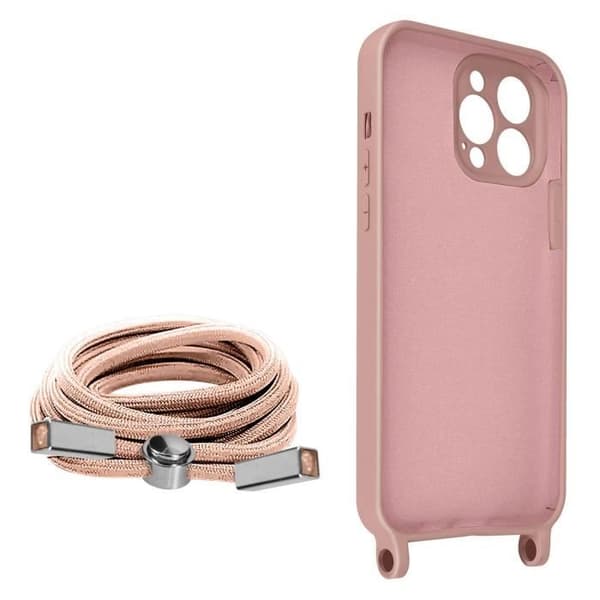 Coque iPhone 13 Pro Max - AVIZAR - Semi-rigide - Cordon 80cm - Rose