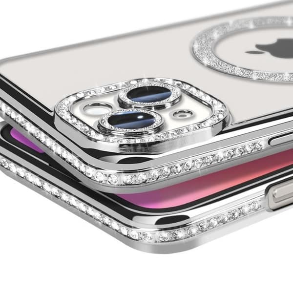 Coque Diamant för iPhone 14 Plus MagSafe Kontur Strass Silver