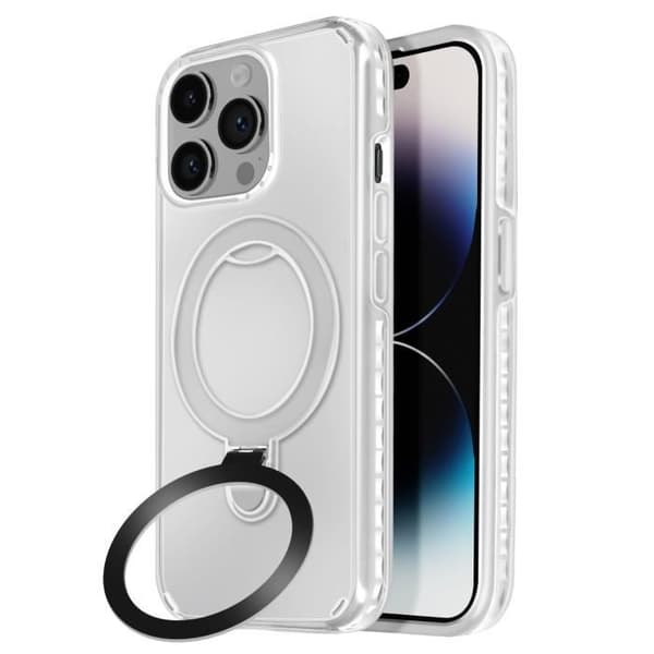 Coque MagSafe för iPhone 14 Pro Stötsäker med Fällbart Stöd Vit