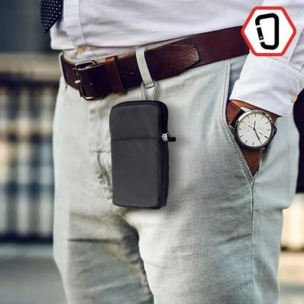 Smartphone Bältespåse Bältesögla Karbinhake 2 fickor grå