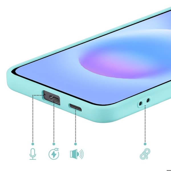Silicone Soft-Touch-fodral för Galaxy A57 med turkos mikrofiberfoder