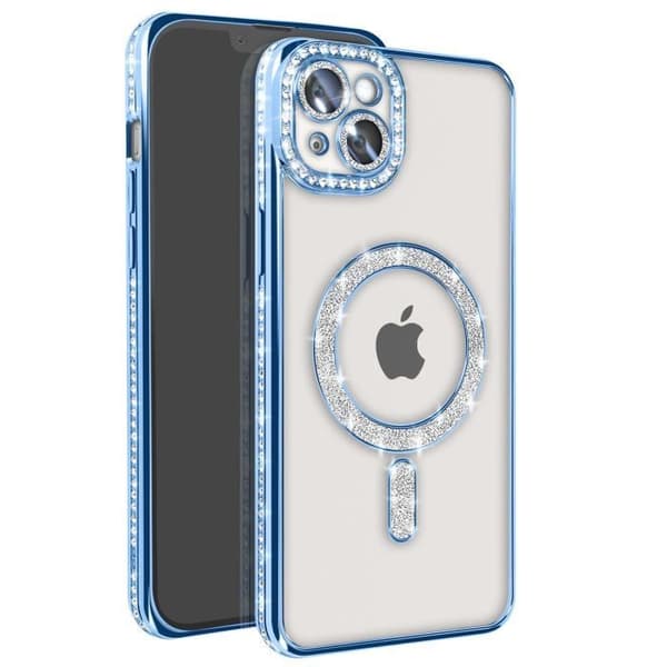 Coque Diamant för iPhone 14 Plus MagSafe Kontur Strass Blå