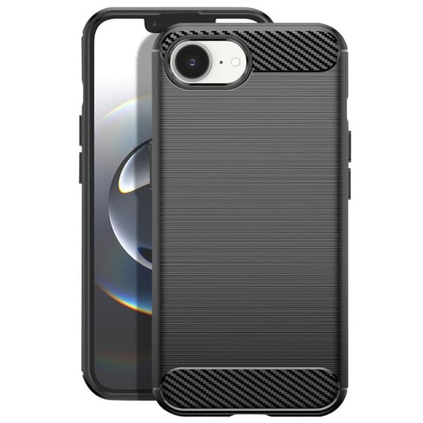 Siliconfodral för Apple iPhone 17e Kolfiber Effekt Borstad Textur Svart