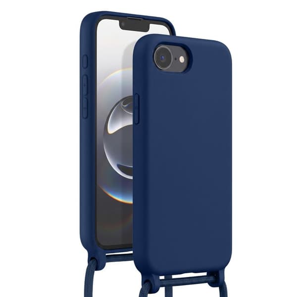 Siliconfodral för iPhone 16e med justerbar nylonfläta i midnattsblå