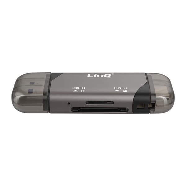 SD / MicroSD Höghastighetskortläsare USB-C och USB-A 5Gbps LinQ Grå