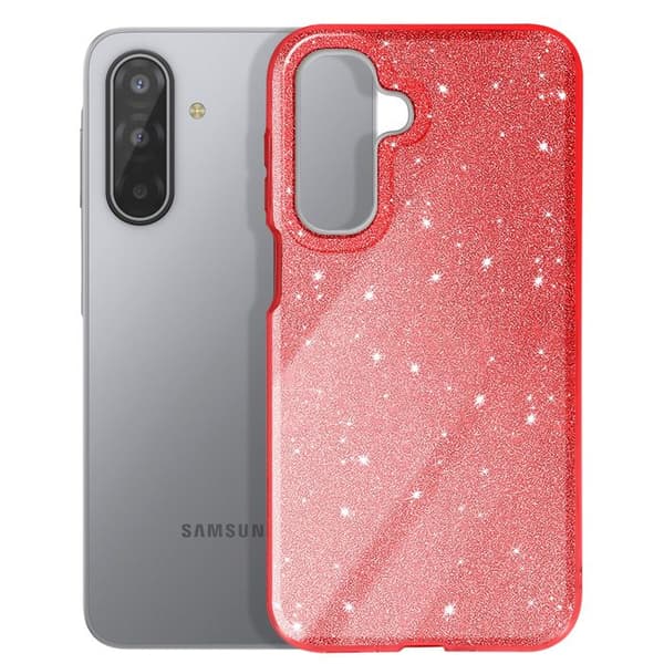 Skydd för Galaxy A17 med bi-materialdesign och glittrig röd finish