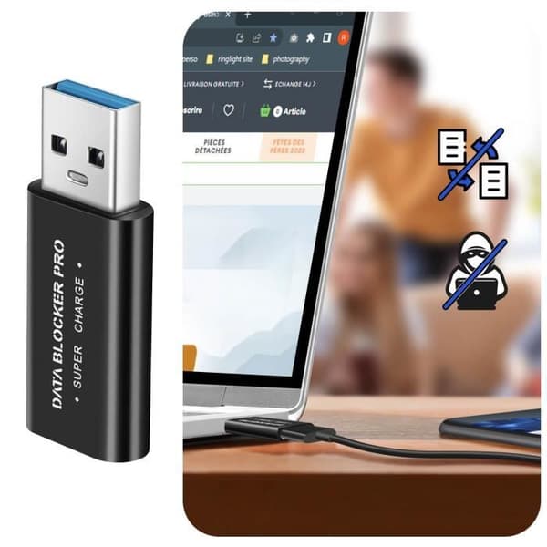 USB Data Blocker - AVIZAR - Data Blocker - Säkerhet och integritet - Svart