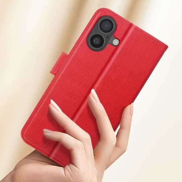 Fodral för iPhone 16 Plus - AVIZAR - Plånboksflik - Videostöd - Röd - Halvstyv