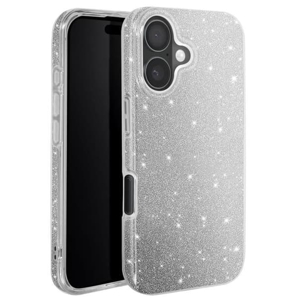 Glittercase för iPhone 16 Plus Stötsäker Glittrande Silver