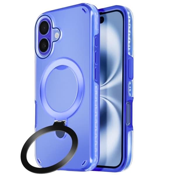 Coque MagSafe för iPhone 16 Plus Stöttålig med Fällbart Stöd Blå