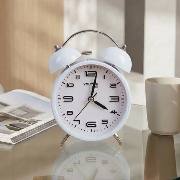 Bordsklocka 12cm för Sovrum Rund Format Dubbel Klocka Elegant Vit