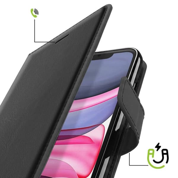 Plånboksfodral för iPhone 11 med handledsrem och videostöd Mayaxess Svart