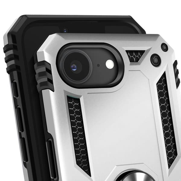 Coque för iPhone 16e Hybrid Ring Stöd Magnetisk Silver