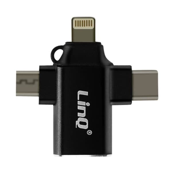 OTG-adapter - LinQ - 3 i 1 - USB-C, Micro-USB, Lightning - USB 3.0 - Svart