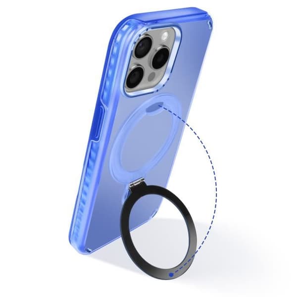 Coque MagSafe för iPhone 15 Pro Max Stöttålig med Fällbart Stöd Blå