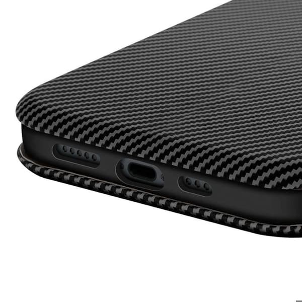 Smartphonefoder - iPhone 16 - Kolfiber - Videostöd - Anti-RFID Svart