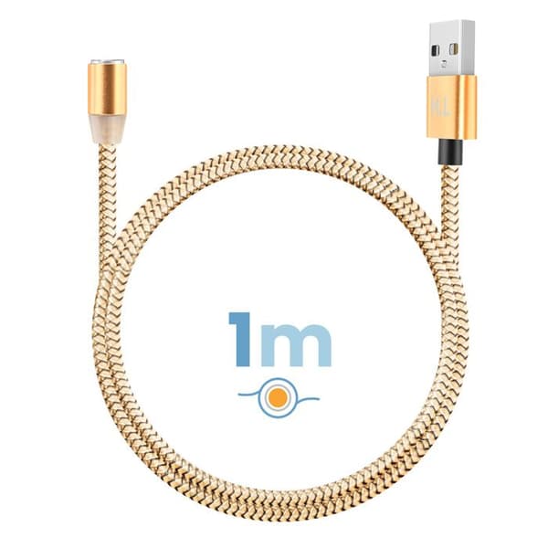 Magnetkabel 3-i-1 USB-C / Lightning / Micro-USB till USB-A 1m Guld