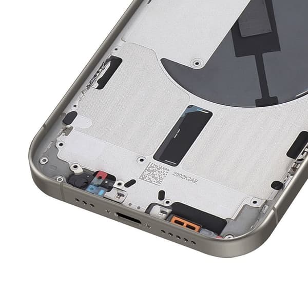 Batteri Cache för iPhone 15 Pro med Förmonterad Chassi och MagSafe Modul Ljusgrå