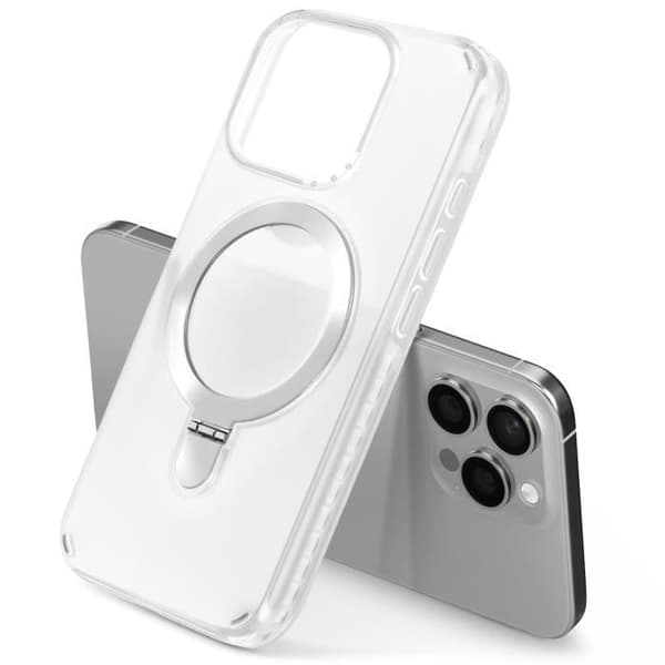 Coque MagSafe för iPhone 15 Pro Stöttålig med Fällbart Stöd Vit