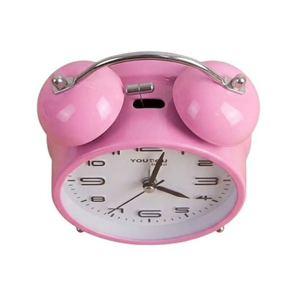 Bordsklocka 12cm för Sovrum Rund Format Dubbel Klocka Elegant Rosa