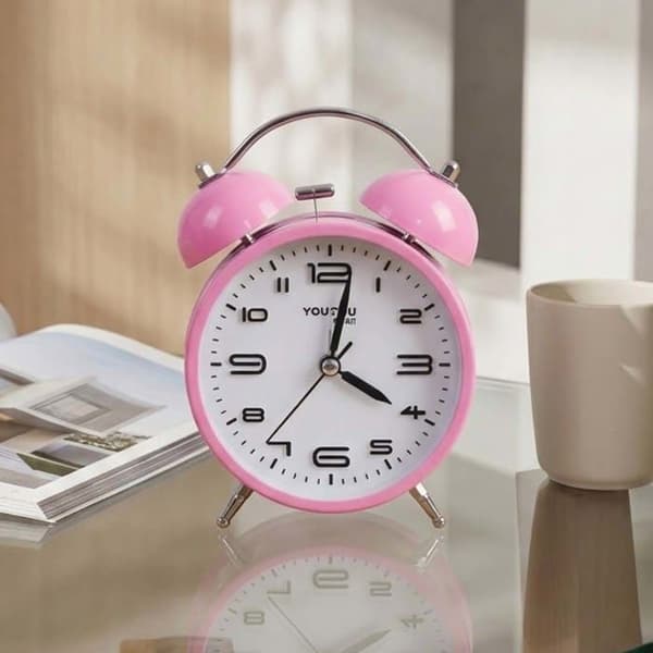 Bordsklocka 12cm för Sovrum Rund Format Dubbel Klocka Elegant Rosa