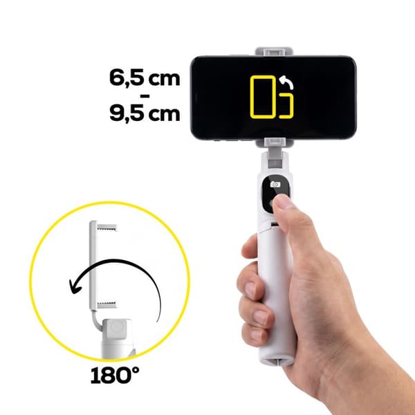 Selfie-stativ för smartphone, justerbart med klämmor, vit