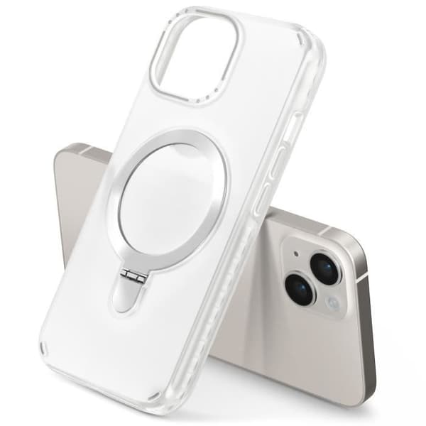 Coque MagSafe för iPhone 14 och 13 Stötsäker med Fällbart Stöd Vit