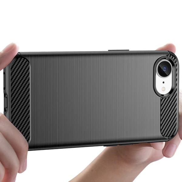 Siliconfodral för Apple iPhone 17e Kolfiber Effekt Borstad Textur Svart