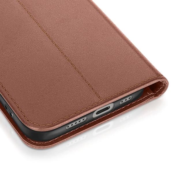 Plånboksfodral för iPhone 16 Pro i premium läder med ställfunktion brun