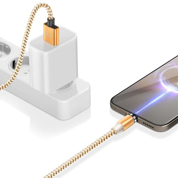 Magnetkabel 3-i-1 USB-C / Lightning / Micro-USB till USB-A 1m Guld