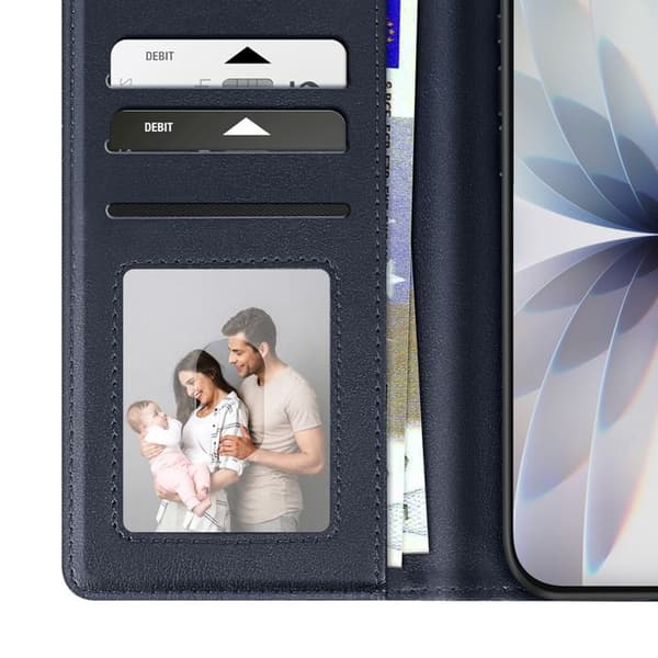 Premium läder plånboksfodral för iPhone 17 med Ställfunktion, Mörkblå