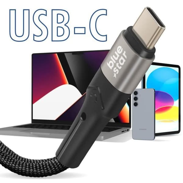 USB C-kabel - BLUESTAR - Modell 60W - 2m - Snabbladdning - Flätad nylon