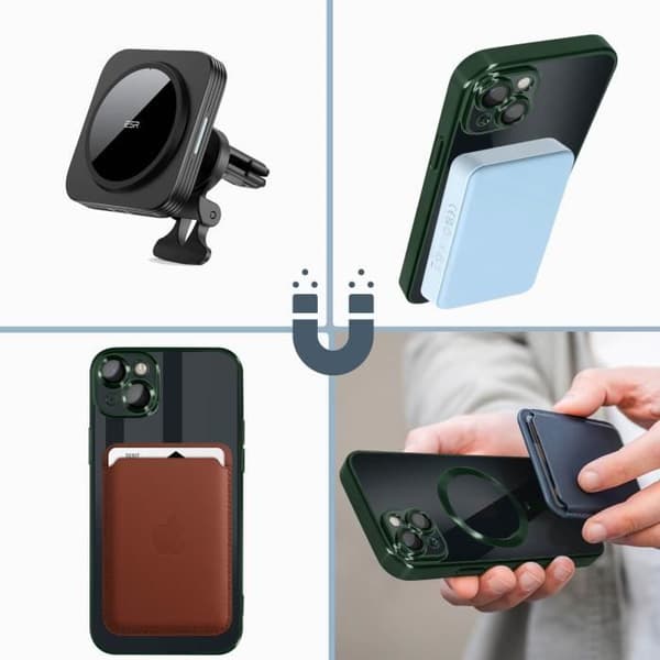 Coque - Apple - iPhone 14 - Silikon - Grön - MagSafe - Kromad kant