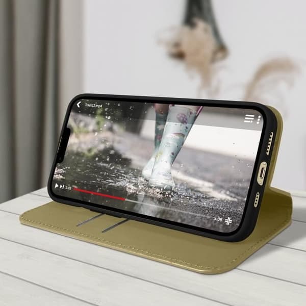 Etui - AVIZAR - iPhone 13 Pro Max - Fållplånbok - Guldgul - Videostativ