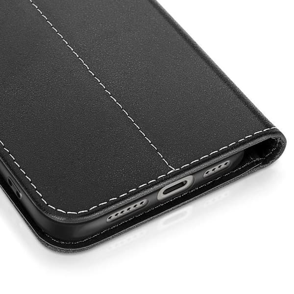 Plånboksfodral för iPhone 16 Pro Max i premiumläder med stativfunktion svart