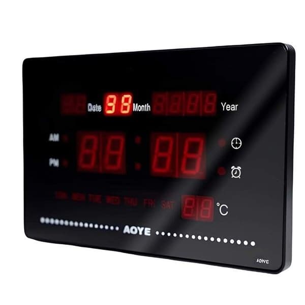 LED-klocka - AVIZAR - Digital - Svart - Visar tid/datum/temperatur - Rektangulär