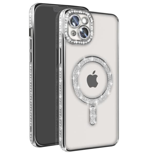 Coque Diamant för iPhone 14 Plus MagSafe Kontur Strass Silver