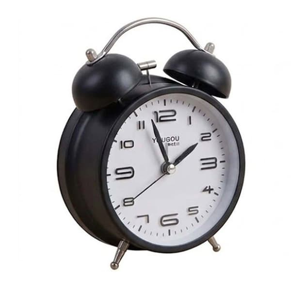 Bordsklocka 12cm för Sovrum Rund Format Dubbel Klocka Elegant Svart
