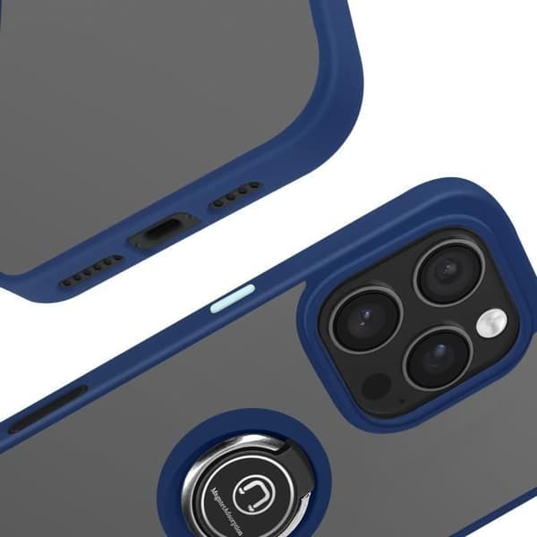 Coque för iPhone 16 Pro - Metallring - Stötresistent - Videostöd - Nattblå