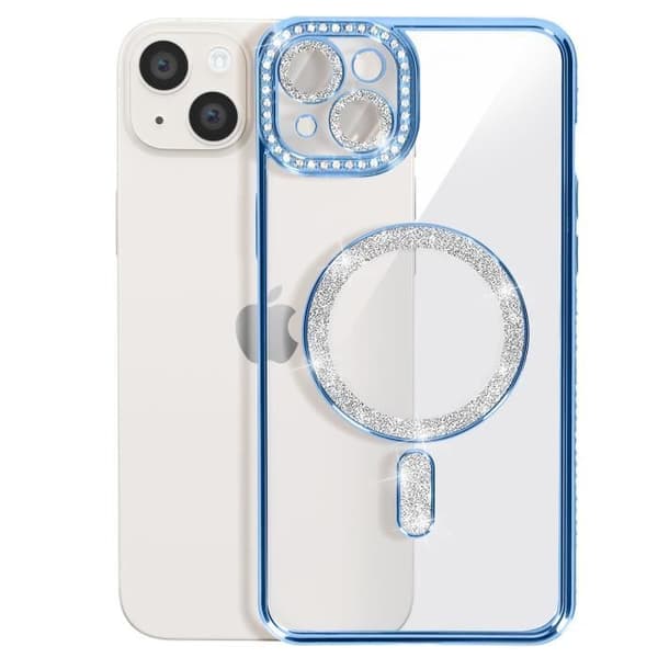 Coque Diamant för iPhone 14 Plus MagSafe Kontur Strass Blå