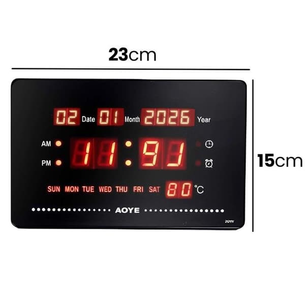 LED-klocka - AVIZAR - Digital - Svart - Visar tid/datum/temperatur - Rektangulär