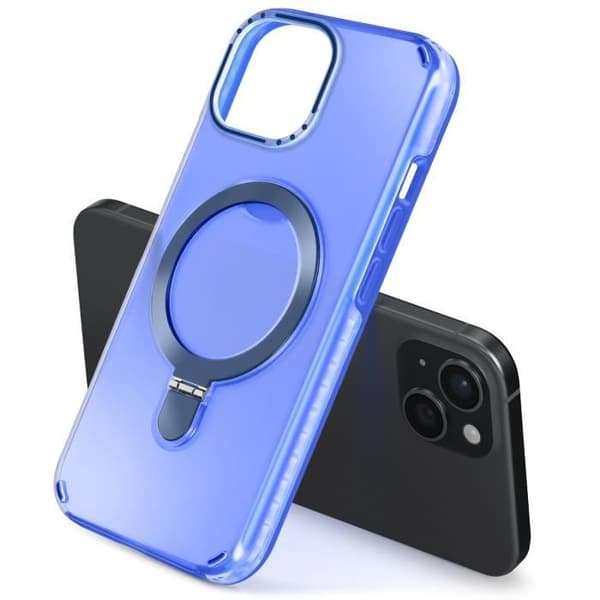 Coque MagSafe för iPhone 15 Plus och 14 Plus Stötbeständig Fällbart Stöd Blå