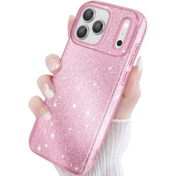 Skal för iPhone 17 Pro, Bimaterialdesign och Glittrande Rosa Yta
