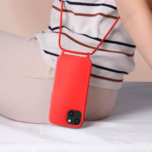 Plånbok - Snodd - iPhone 15 Plus - Nylon snodd 80cm - Semi-styv - Röd