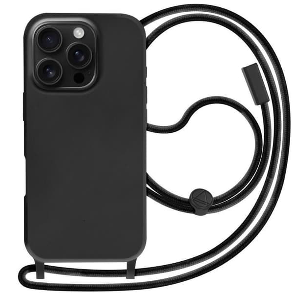 Coque - iPhone 16 Pro - Semi Rigid - Soft Touch - Justerbar Snor Sort