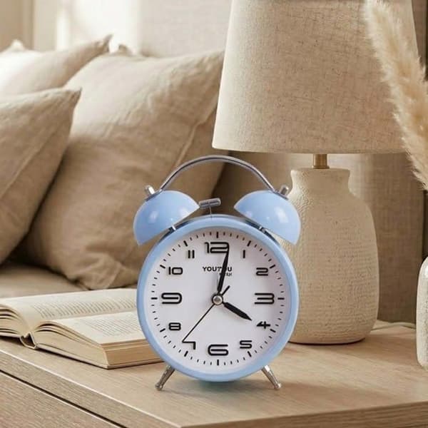 Bordsklocka 12cm för Sovrum Rund Format Dubbel Klocka Elegant Blå