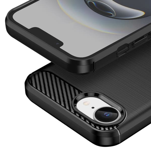 Siliconfodral för Apple iPhone 17e Kolfiber Effekt Borstad Textur Svart